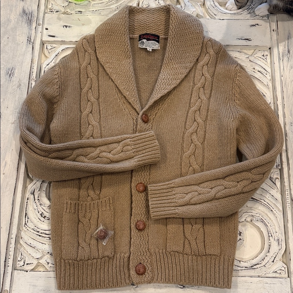 Relaxed Shawl Collar Cable Knit Sweater Cardigan - Beige - Picture 2 of 12